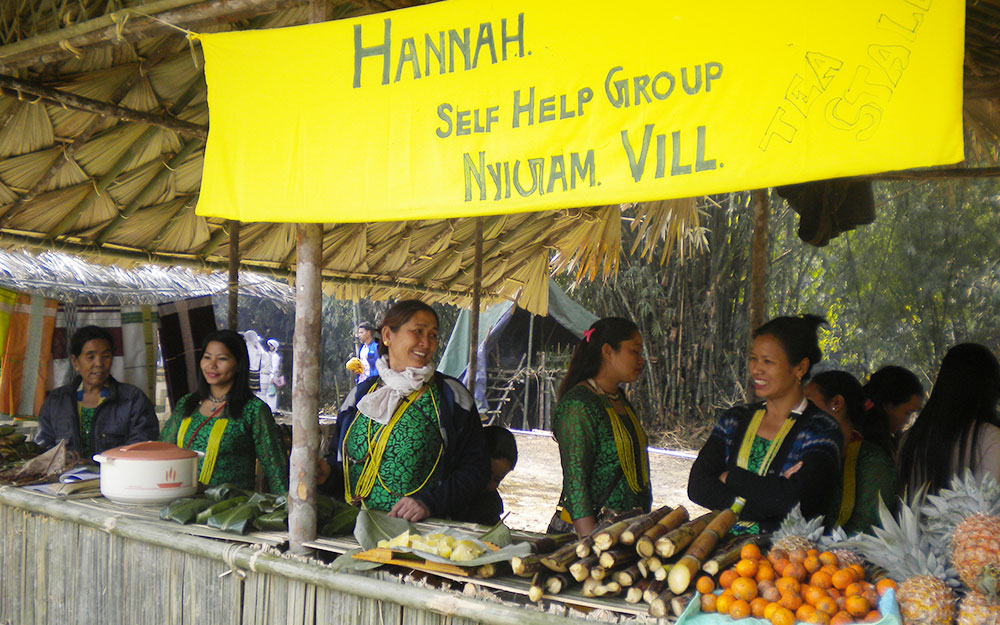 A stall at BasCon 2017, an event held to celebrate the state's first artist residency programme, by a women's only cooperative that deals in organic farming