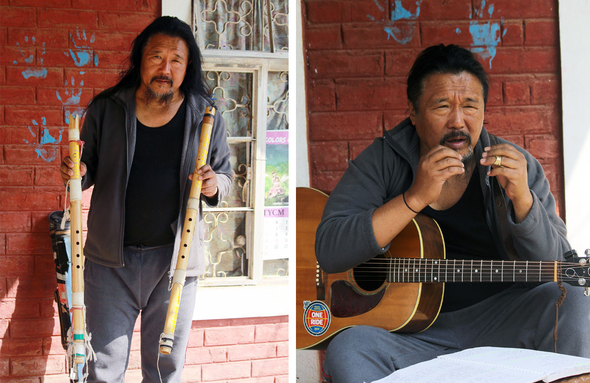 Guru Rewben with his musical instruments